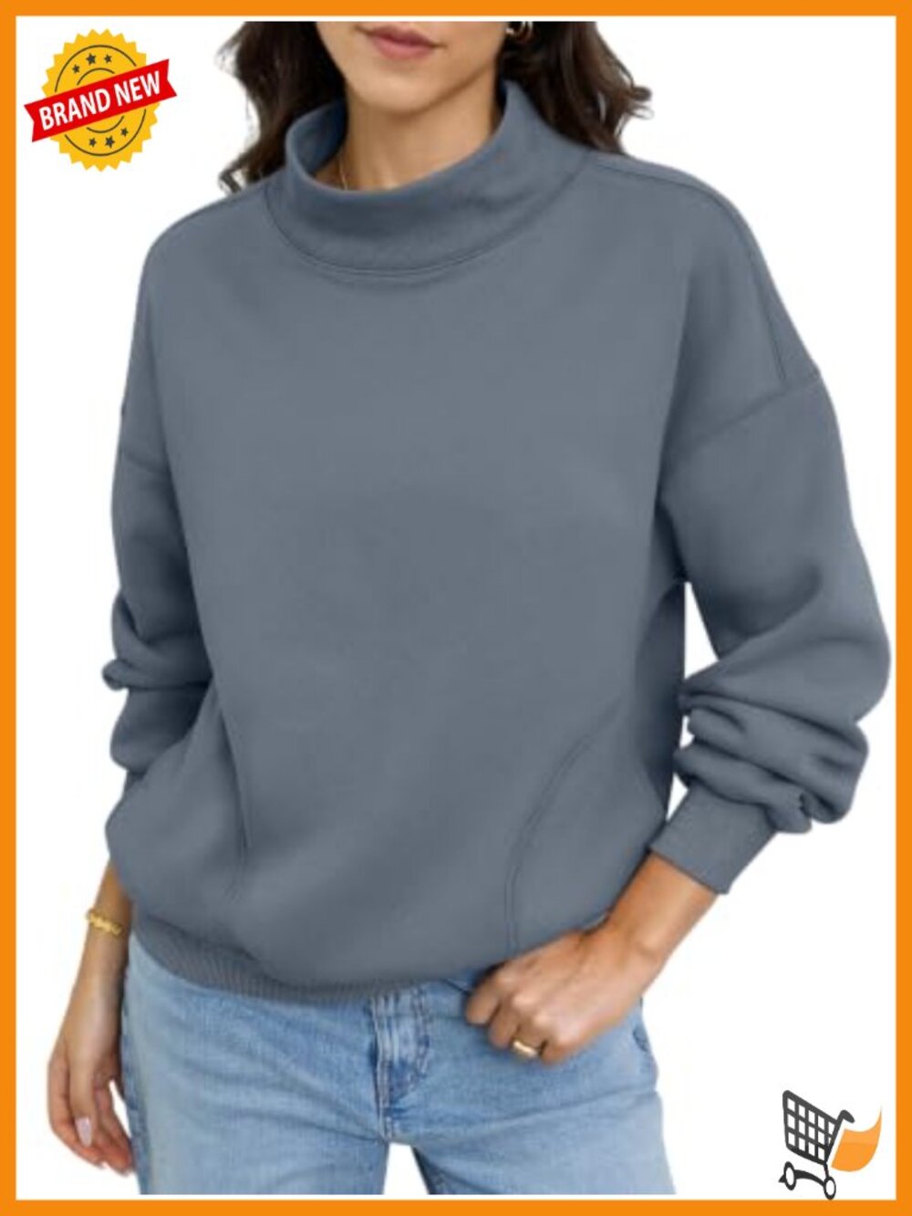Fleece Mock Neck Sweatshirt with Pockets Pullover